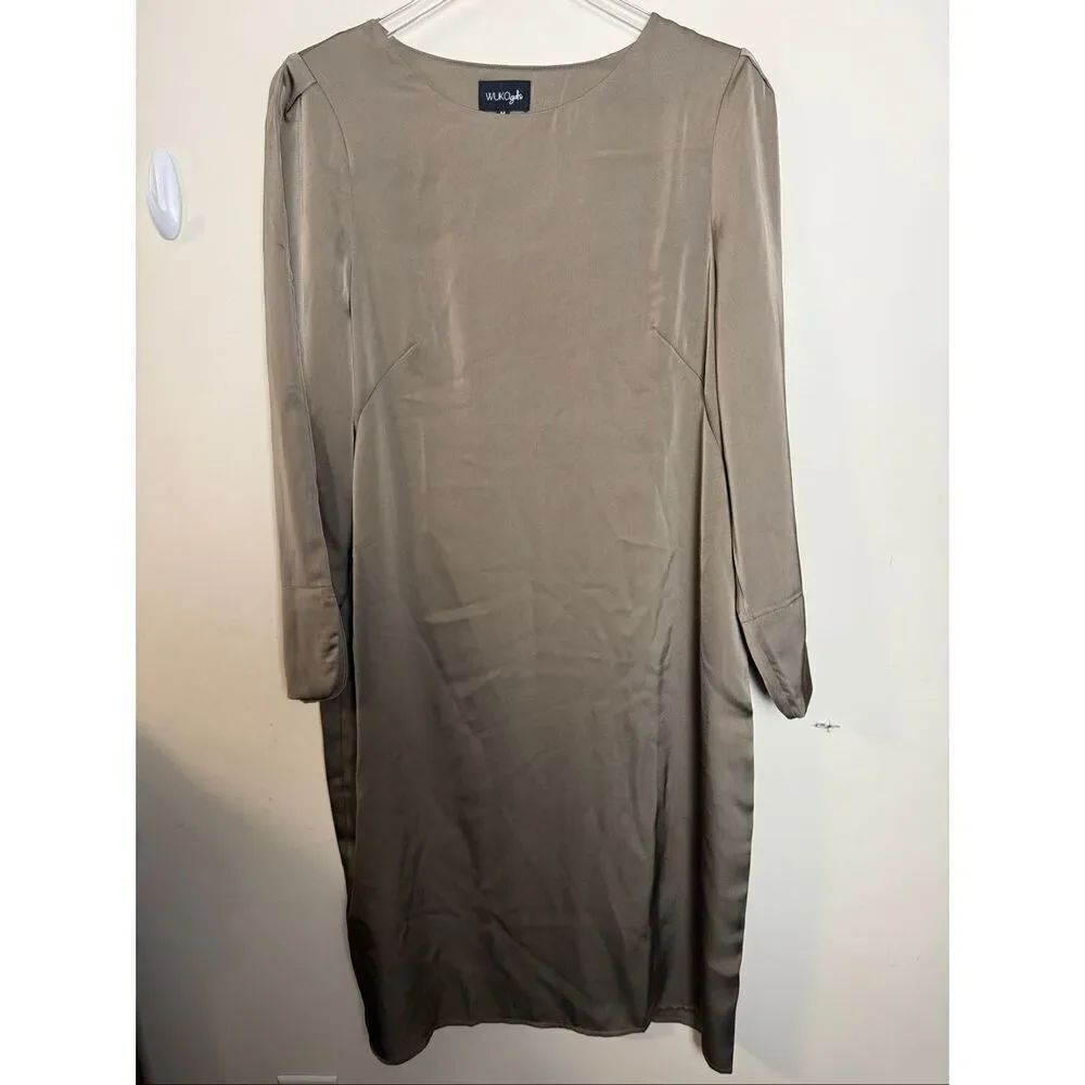 Wukogals Lily Midi Sheath Long Sleeve Dress Modest Taupe Medium